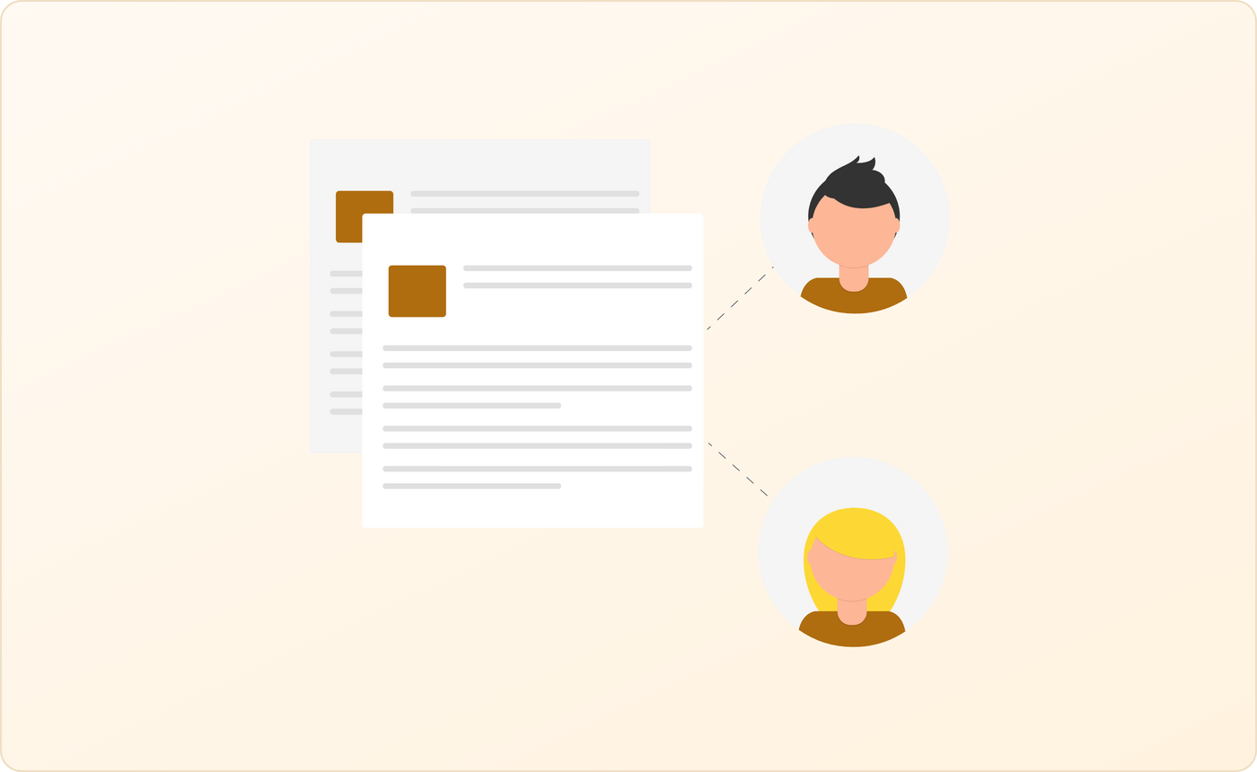 Illustration of shared meeting notes connected to two people